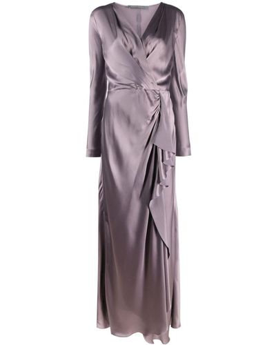 Alberta Ferretti Long-sleeved Satin Wrap Dress - Purple