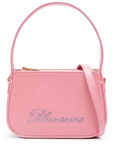 Blumarine Rhinestone-logo Leather Tote Bag - Pink