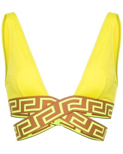 Versace Greca Triangle Bikini Top - Yellow