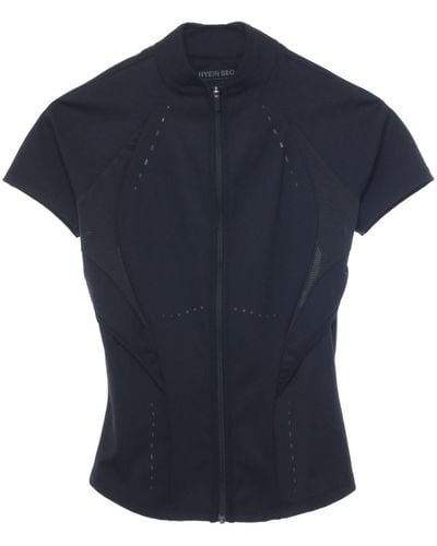Hyein Seo Cut-out Mesh-panelled Zip-up Top - Blue
