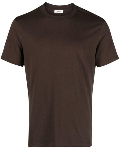 Sandro T-shirt en coton à logo brodé - Marron