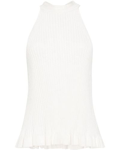 Semicouture Halterneck Ribbed-knit Top - White