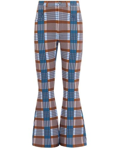Marni Check-print Flared Trousers - Blue