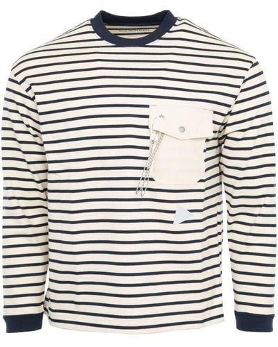 and wander Flap-pocket Striped Cotton T-shirt - Natural