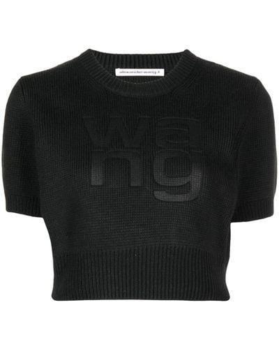Alexander Wang Knitted Top With Embossed Logo - Black