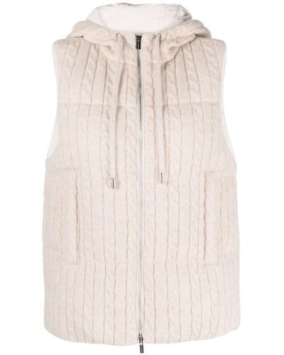Peserico Hooded Cable-knit Padded Gilet - Natural