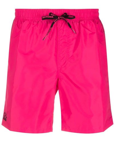 Sundek Logo-patch Drawstring Swim Shorts - Pink