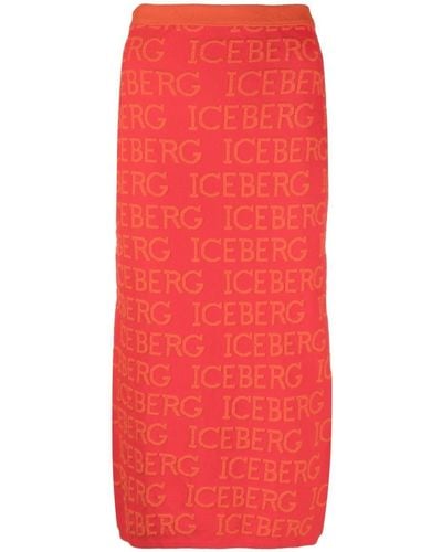 Iceberg Falda midi de punto de intarsia - Rojo