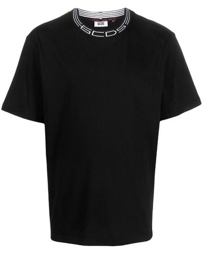Gcds Logo-neck Cotton T-shirt - Black
