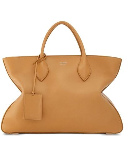 Ferragamo Logo-print Leather Tote Bag - Brown