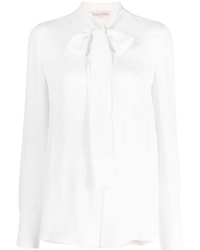 Valentino Garavani Georgette Seidenhemd mit Schleifen-Kragen - Weiß