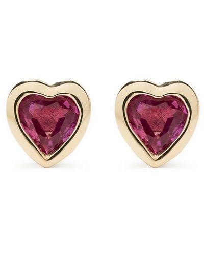EF Collection 14kt Yellow Gold Heart Ruby Stud Earrings - Purple