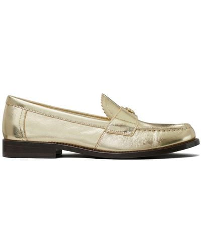 Tory Burch Metallic Leather Loafers - Natural