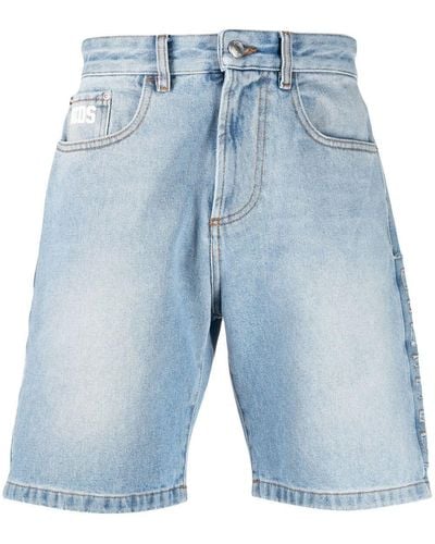 Gcds Shorts denim con applicazione - Blu