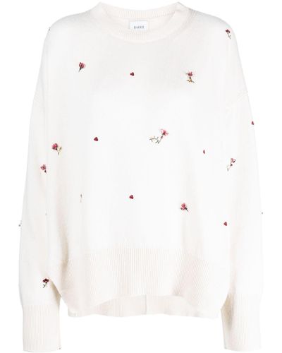 Barrie Floral-embroidery Cashmere Jumper - White