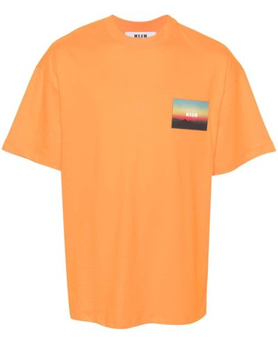 MSGM Katoenen T-shirt Met Logopatch - Oranje