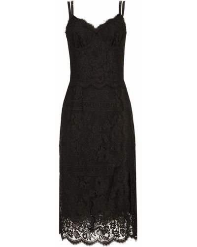 Dolce & Gabbana Scallop-hem Lace Midi Dress - Black