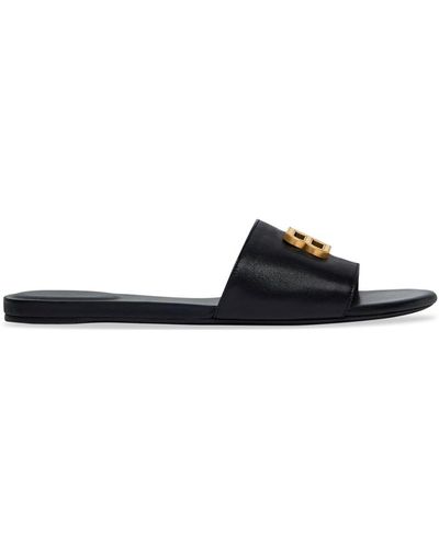 Balenciaga Groupie Bb Logo Flat Sandals - Black