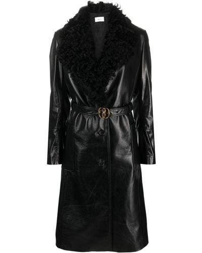 Bally Manteau en cuir à col en peau lainée - Noir