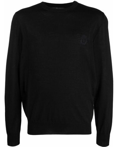 Billionaire Logo Embossed Crew Neck Sweater - Black