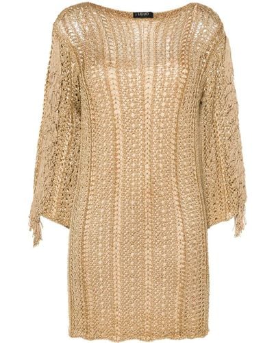 Liu Jo Fringe-detail Open-knit Dress - Natural