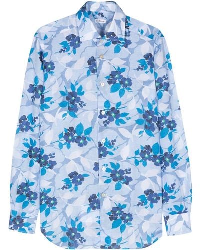 Kiton Floral-print cotton-blend shirt - Azul