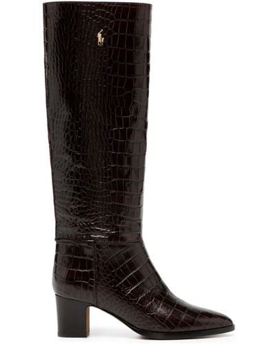Polo Ralph Lauren 55mm Crocodile-embossed Leather Boots - Black