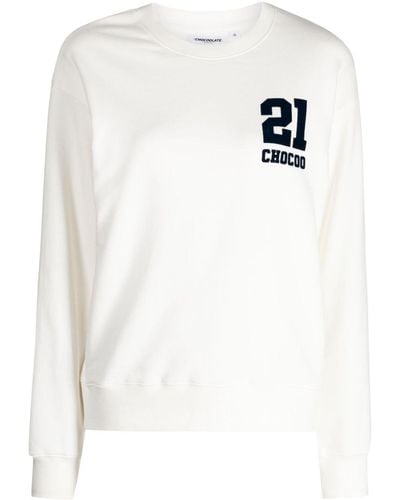 Chocoolate Number-patch Crew-neck Sweatshirt - White