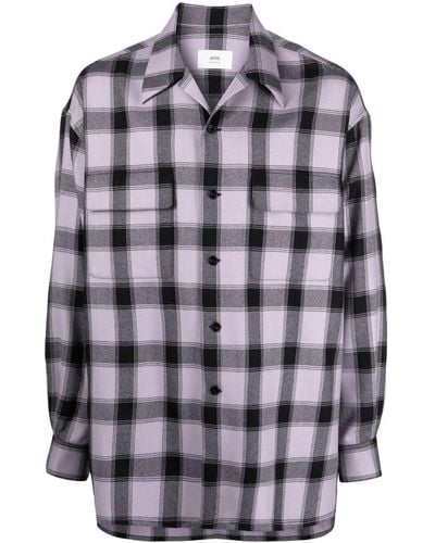 Ami Paris Plaid Button-up Shirt - Gray