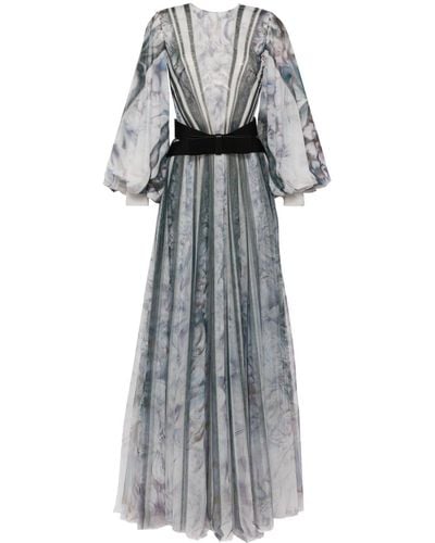 Saiid Kobeisy Abstract-print Belted Gown - Grey