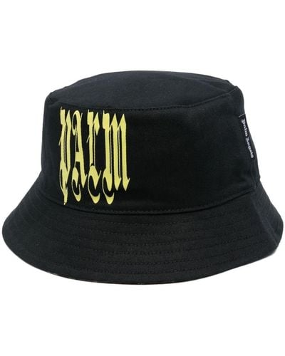 Palm Angels Gothic Logo-print Cotton Bucket Hat - Black