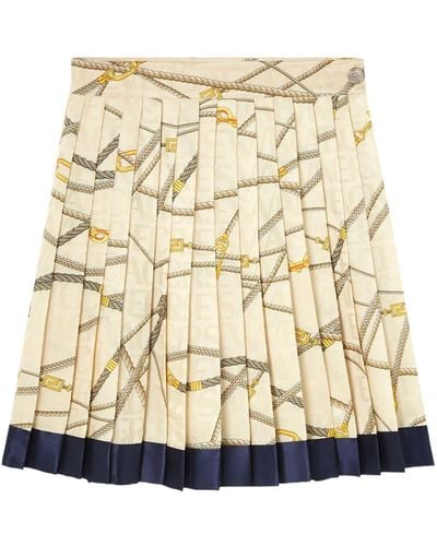 Versace Logo-print Silk Pleated Skirt - Natural