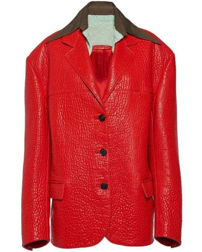 Prada Single-breasted Leather Jacket - Red