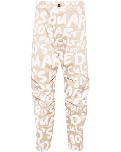 DSquared² Logo-print Tapered Trousers - Natural