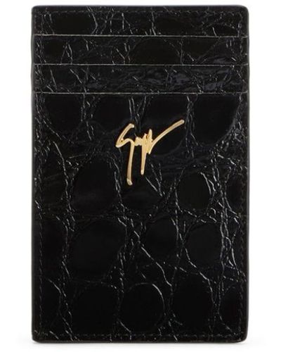 Giuseppe Zanotti Albert Crinkled Leather Cardholder - Black