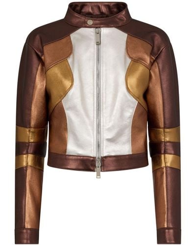 DSquared² Colour-block Leather Racing Jacket - Brown