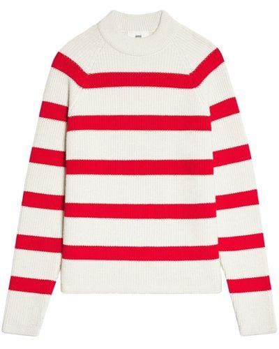 Ami Paris Striped Knitted Jumper - Red