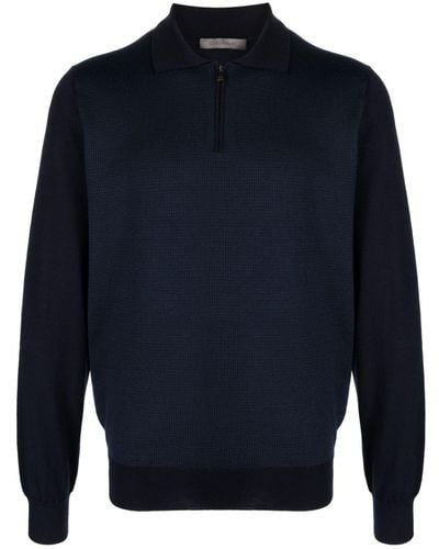 Corneliani Half-zip Virgin Wool Polo Shirt - Blue