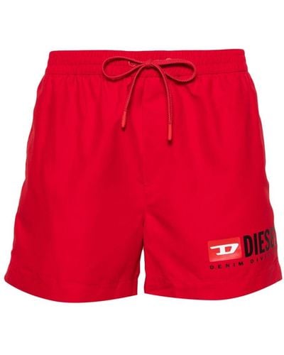 DIESEL Logo-print Swim Shorts - Red