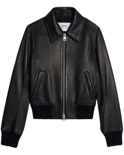 Ami Paris Ami Paris Zip-up Leather Jacket - Black