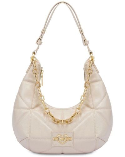Love Moschino Logo-plaque Quilted Shoulder Bag - Natural