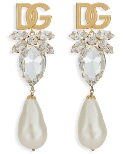 Dolce & Gabbana Logo-lettering Crystal-embellishment Drop Earrings - Metallic