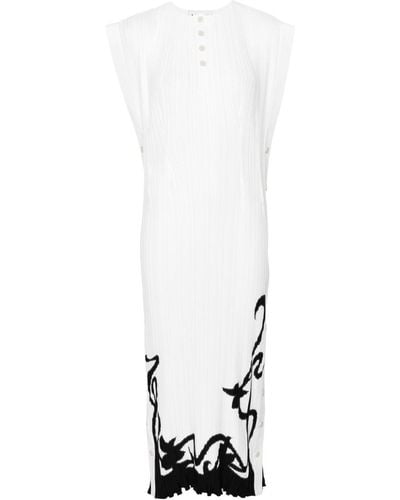 Lanvin Plissé-effect Midi Dress - White