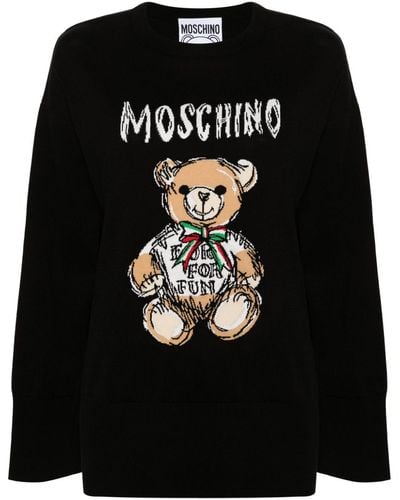 Moschino Intarsia Trui Met Teddybeerprint - Zwart