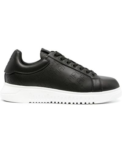 Emporio Armani Baskets en cuir à logo Icon perforé - Noir