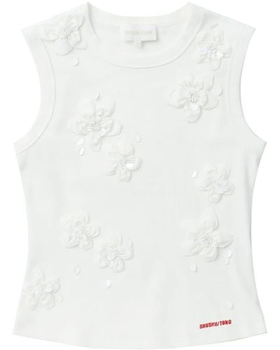 ShuShu/Tong Floral-appliqué Bead-embellished Tank Top - White