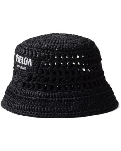Prada Logo-jacquard Crochet Bucket Hat - Black
