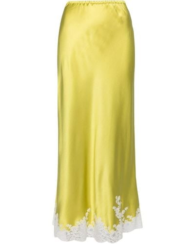 Carine Gilson Lace-trim Silk Skirt - Yellow