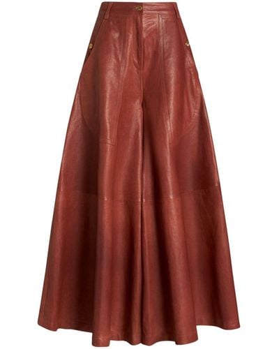 Etro Pantalon en cuir à coupe ample - Rouge