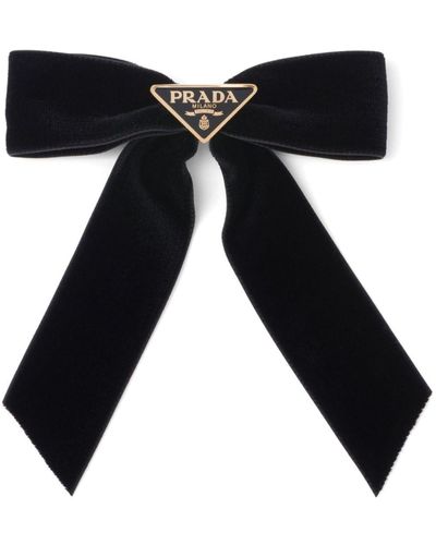 Prada Barrette noeud en velours à logo triangulaire - Noir